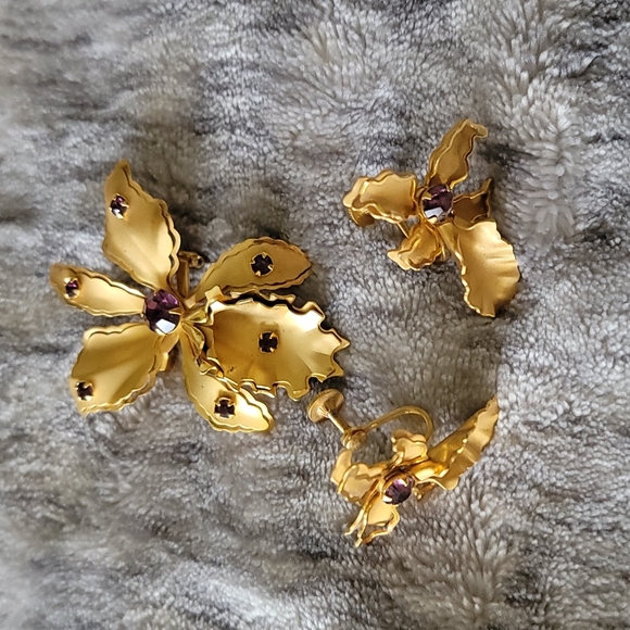 Bearded Iris brooch or pendant with matching earrings - Picture 1 of 10